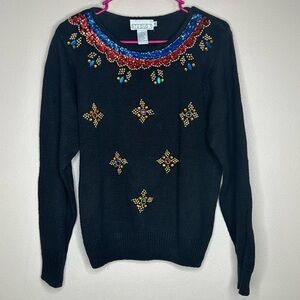 Vintage Studio‎ C Collection Women's Southwestern Jeweled Long Sleeve Sweater M